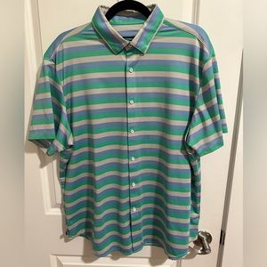 Mizzen+Main Halyard Short Sleeve, Green Multi Stripe, Large, Trim